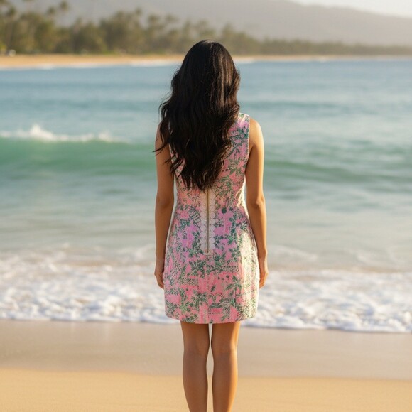 Lilly Pulitzer Mila Shift Dress Womens L Pink Green Tropical Sleeveless - Picture 3 of 9